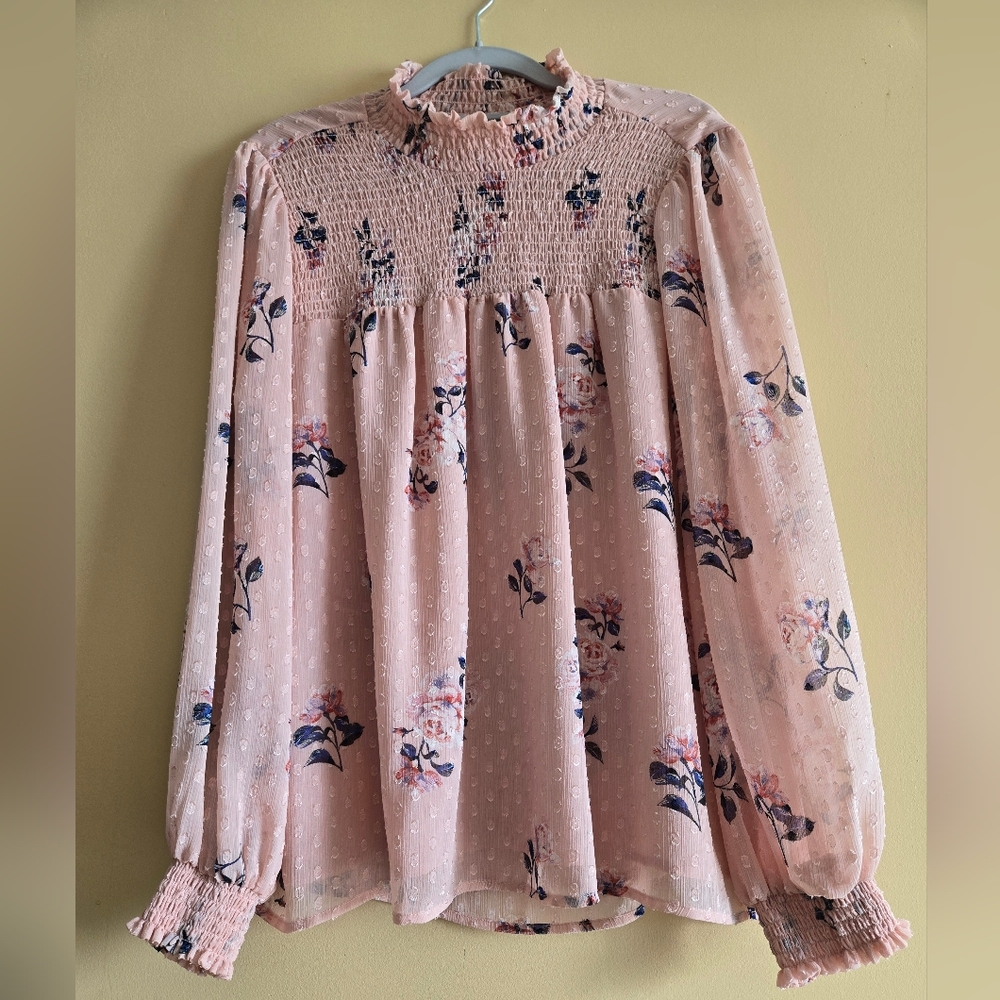Maison DAmelie Floral Blouse Soft Pink Polka Dot Size L